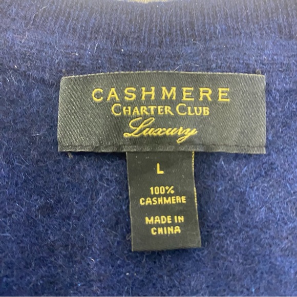 Charter Club Luxury Cashmere Sweater Women's Large Navy Blue V-Neck - Picture 4 of 10